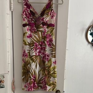 Floral Midi Dress with Pink and Green Accents